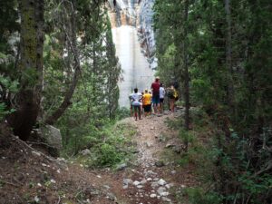 a group of people on a tour visiting quarrie on Vrnik Island